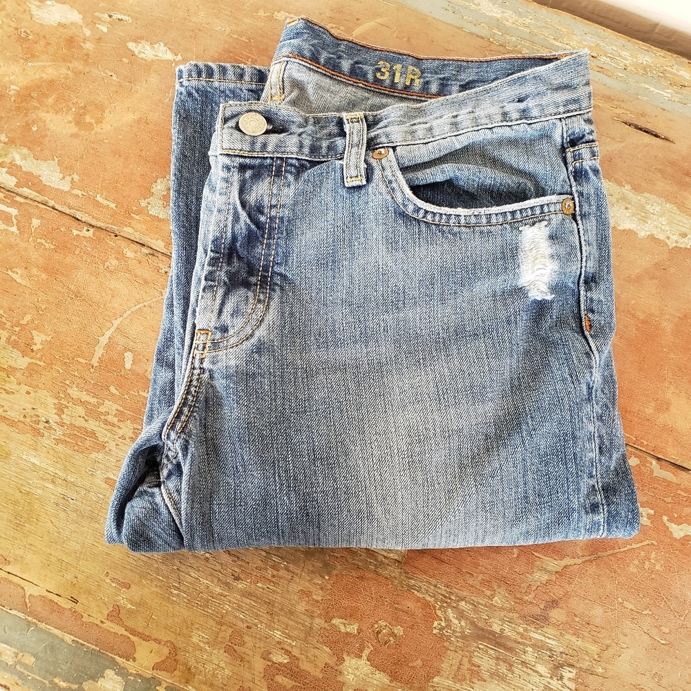 Boy Jean Jeans men 31 distressed button  fly straight Denim Jeans